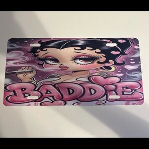 Pink Cartoon Baddie License Plate